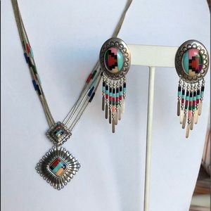 Southwest Design 2-Piece Set Multi- Gemstone Liquid Silver